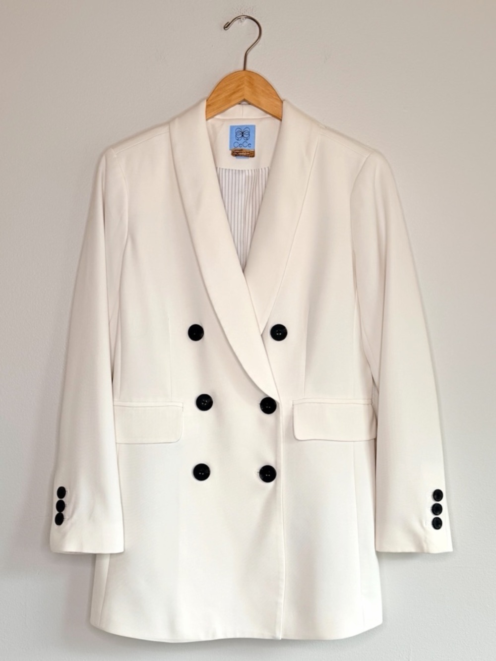 CeCe Double-Breasted Longline Twill Pearl White Tuxedo Blazer Women’s Size 4